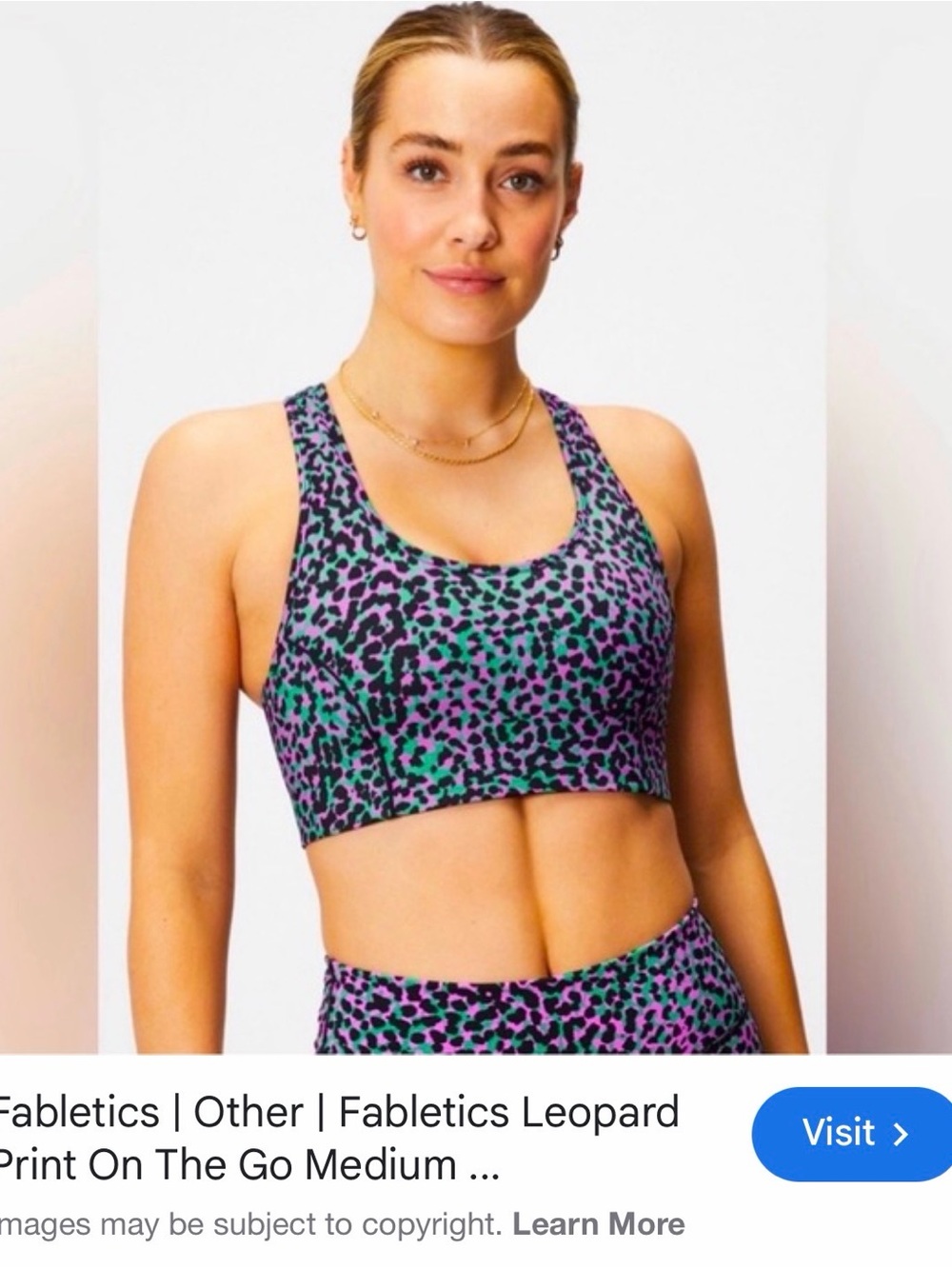 Fabletics medium Leopard Print On-The-Go Medium Impact Sports Bra - Purple/Green